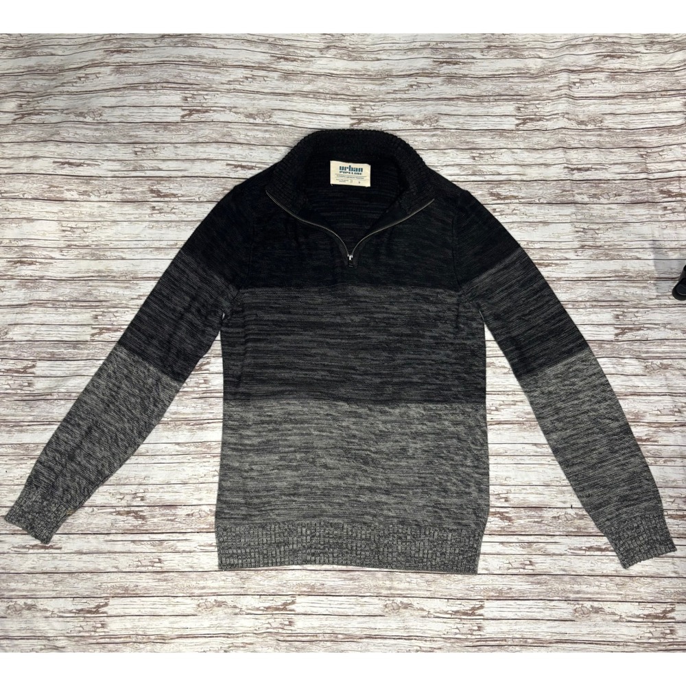 Urban Pipeline Mens Sweater Gray Black Quarter Zip‎ Pullover Knit Small